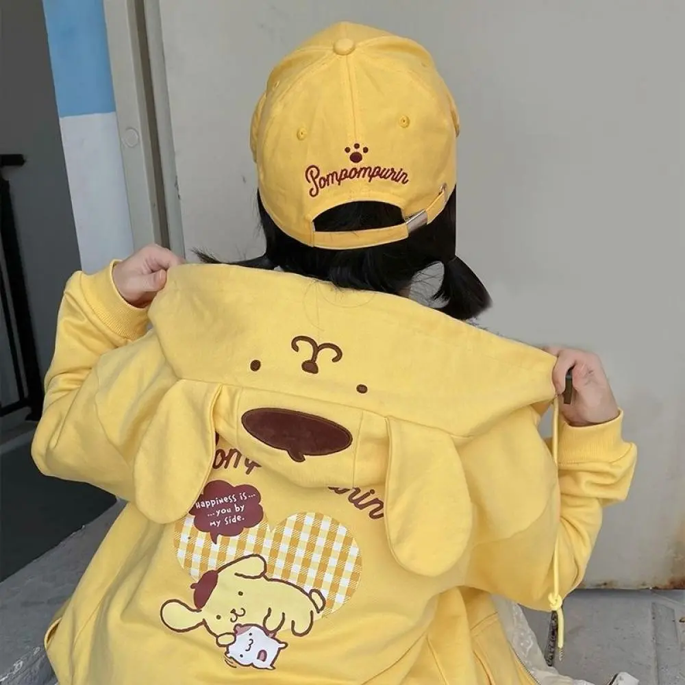 Kawaii Cinnamoroll Hooded Hoodie Cardigan Coat Sanrioed Anime Melody Kuromi Cute Costume Jacket Spring Loose Girls Student Sweet