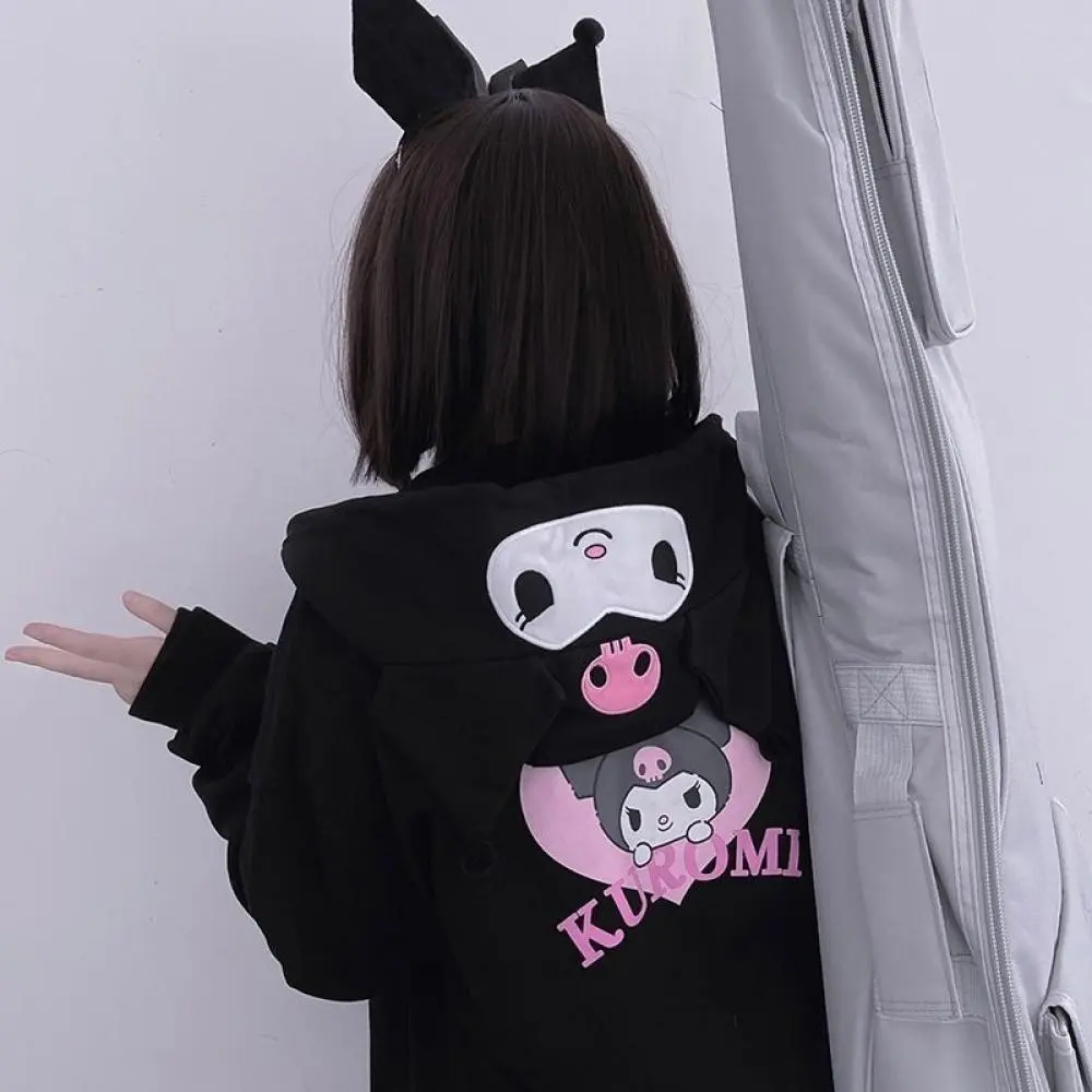 Kawaii Cinnamoroll Hooded Hoodie Cardigan Coat Sanrioed Anime Melody Kuromi Cute Costume Jacket Spring Loose Girls Student Sweet