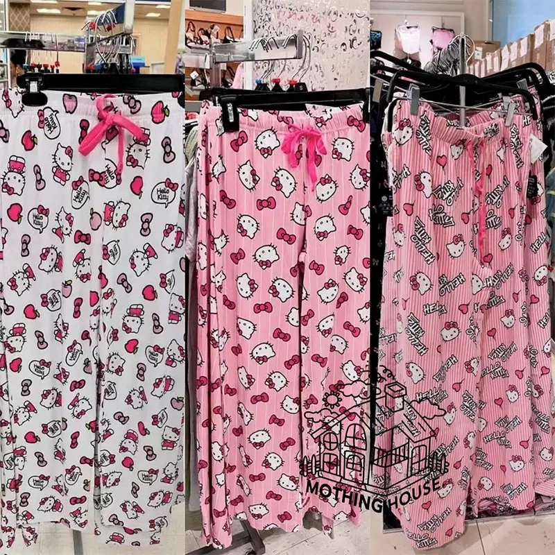Hello Kitty Sanrio Cartoon Sleeping Pants Kawaii Anime Autumn Leisure Home Pajamas Pants Home Sleeping Long Pants Cute Girls