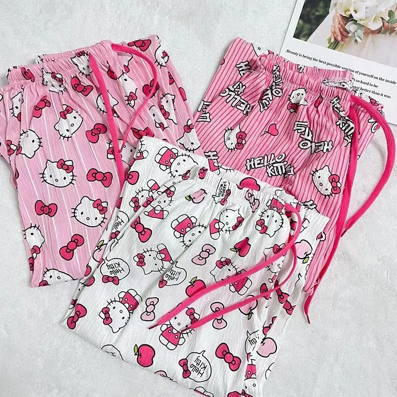 Hello Kitty Sanrio Cartoon Sleeping Pants Kawaii Anime Autumn Leisure Home Pajamas Pants Home Sleeping Long Pants Cute Girls