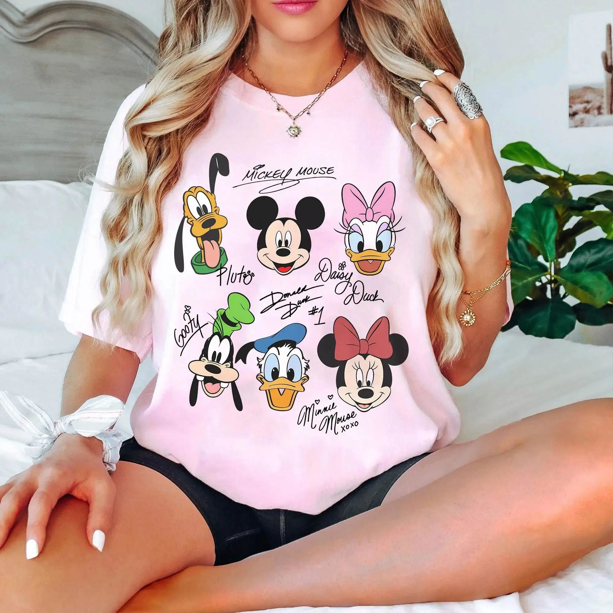 Disney Mickey Mouse Animated Characters Cute Printed Summer T-Shirt Boys and Girls Casual Retro Short Sleeve Family Parent-Child