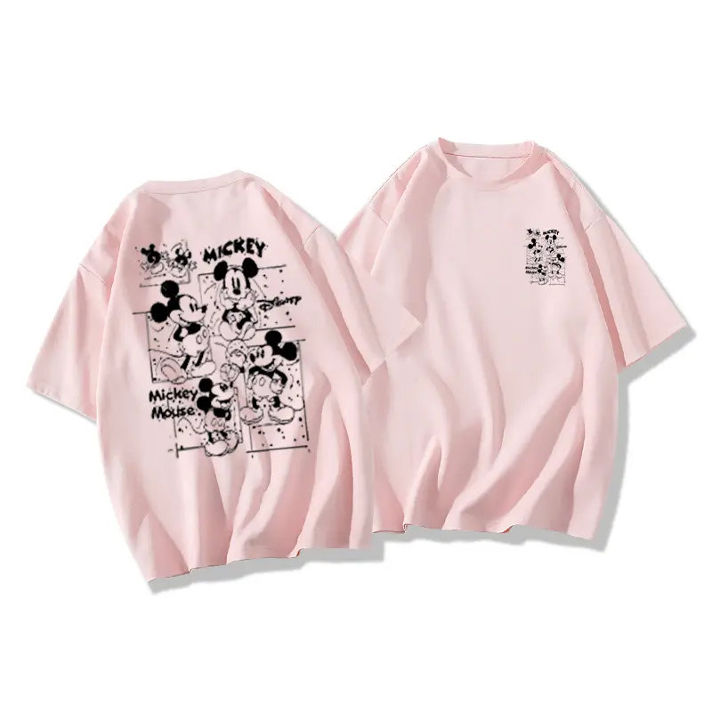 MINISO Joint Disney Mickey Retro Character Printing Summer Short-sleeved Men's and Women's Same Casual Sports T-shirt Family