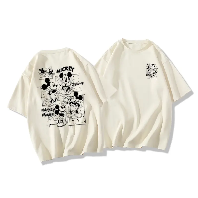 MINISO Joint Disney Mickey Retro Character Printing Summer Short-sleeved Men's and Women's Same Casual Sports T-shirt Family