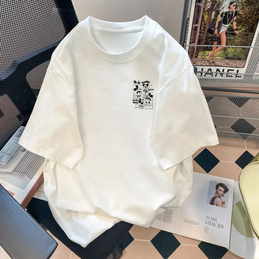MINISO Joint Disney Mickey Retro Character Printing Summer Short-sleeved Men's and Women's Same Casual Sports T-shirt Family