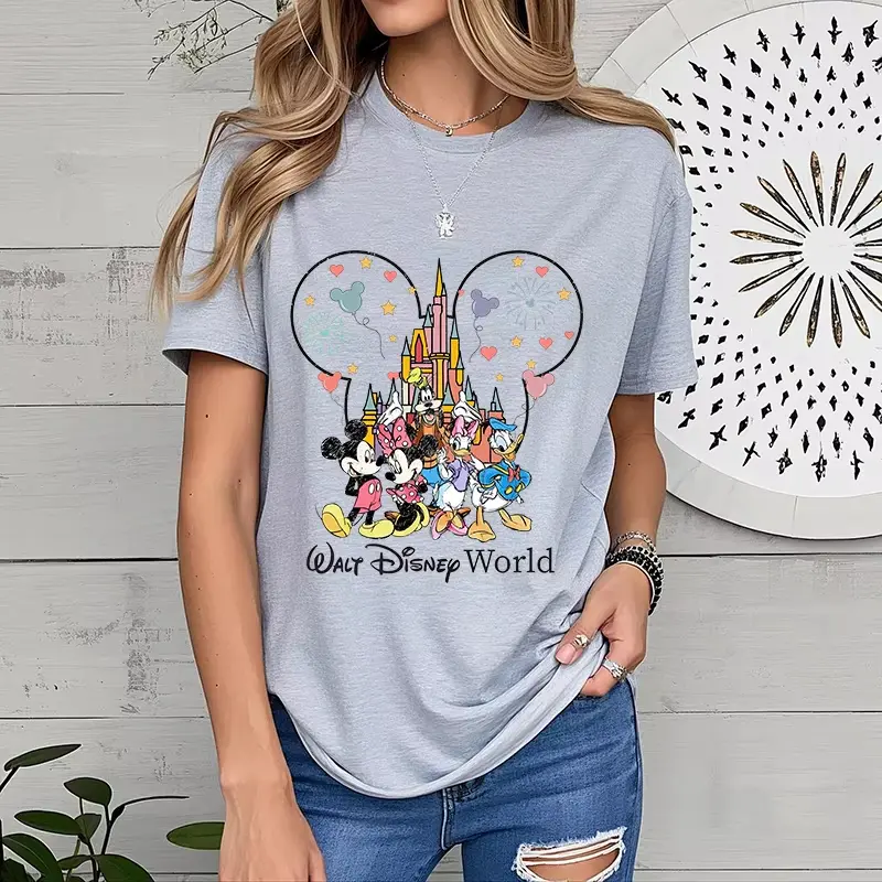 Disney World Mickey and Friends Printed Fashion Summer Women's T-Shirt Pure Cotton Short Sleeve Casual Top Personalized Clothing