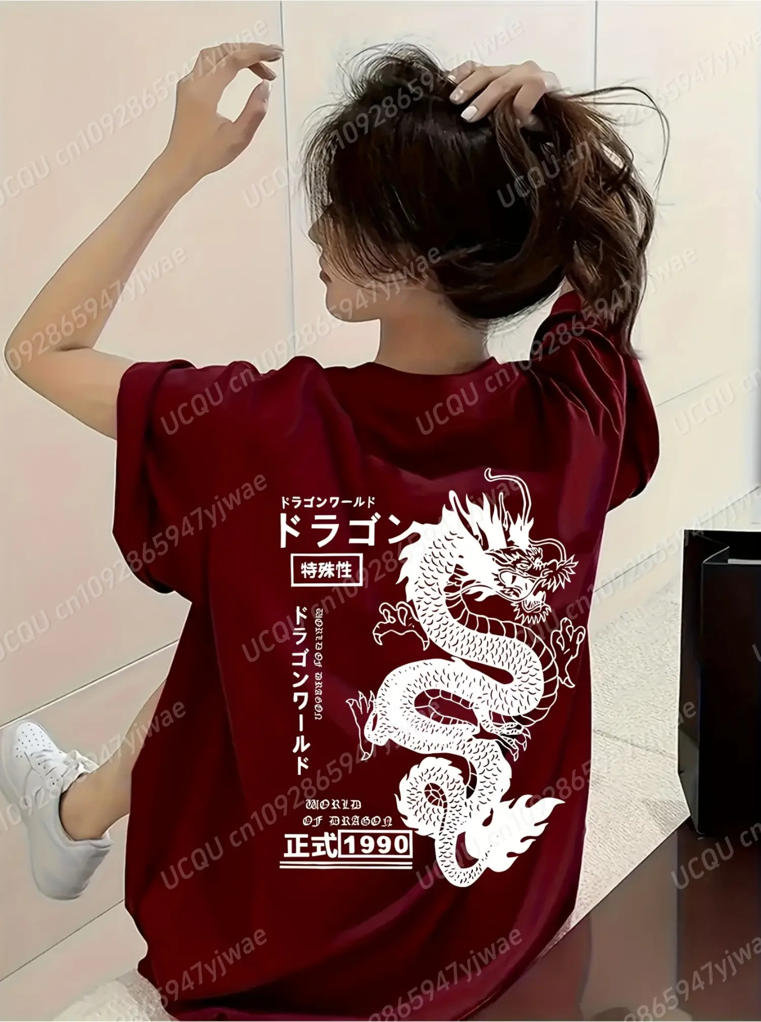 2025 Summer Women dragon totem Print Woman T Shirt Girl Oversize Daily Top Female Creativity O-Neck T-Shirt Casual Clothes