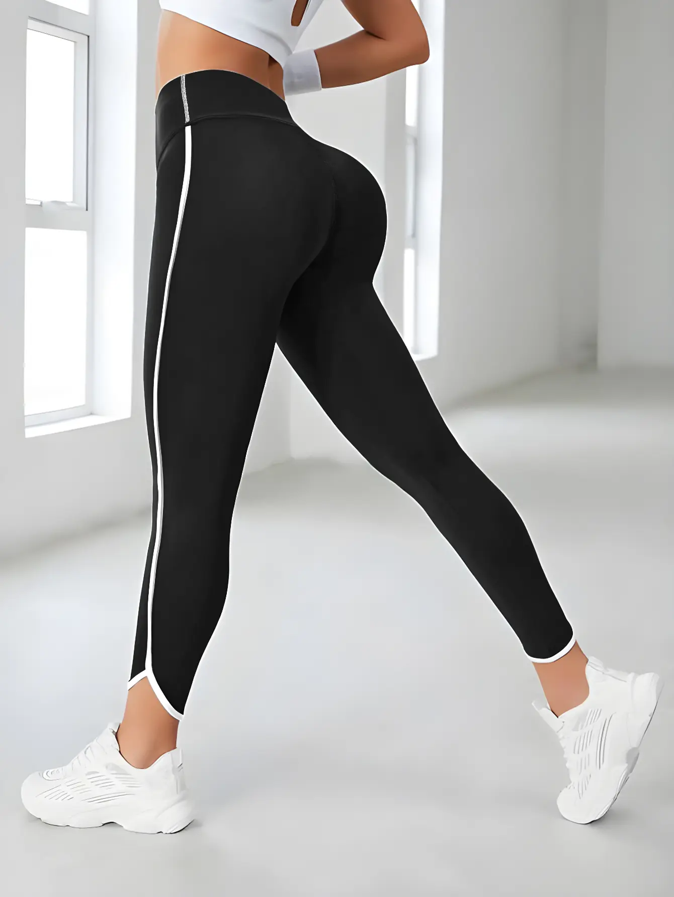 High Waist Side Stripe Yoga Pants Gym Leggings Sports Women Fitness Female Tummy Control Running Tights Sexy Girl