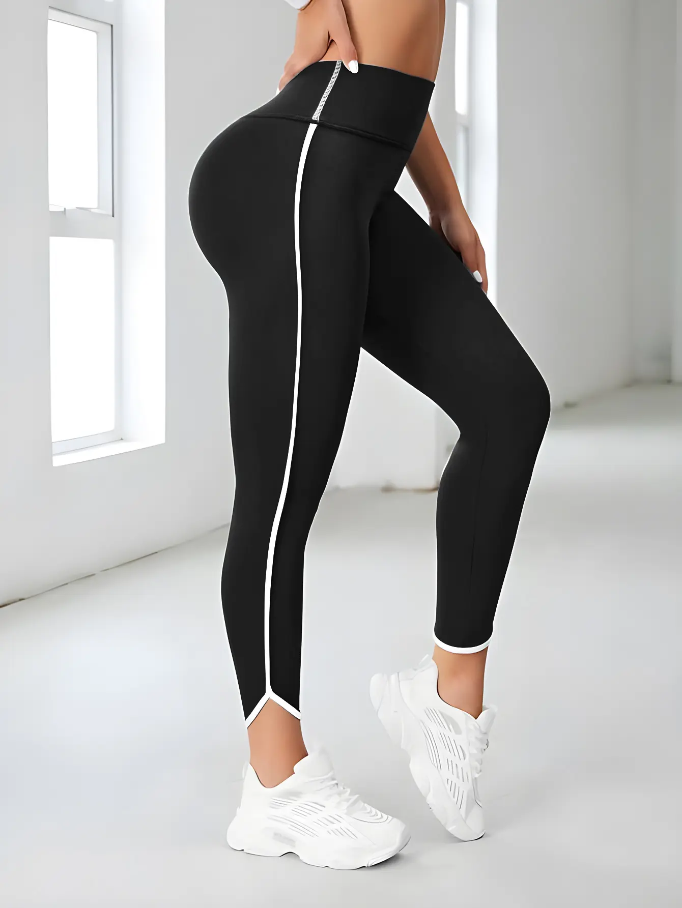 High Waist Side Stripe Yoga Pants Gym Leggings Sports Women Fitness Female Tummy Control Running Tights Sexy Girl