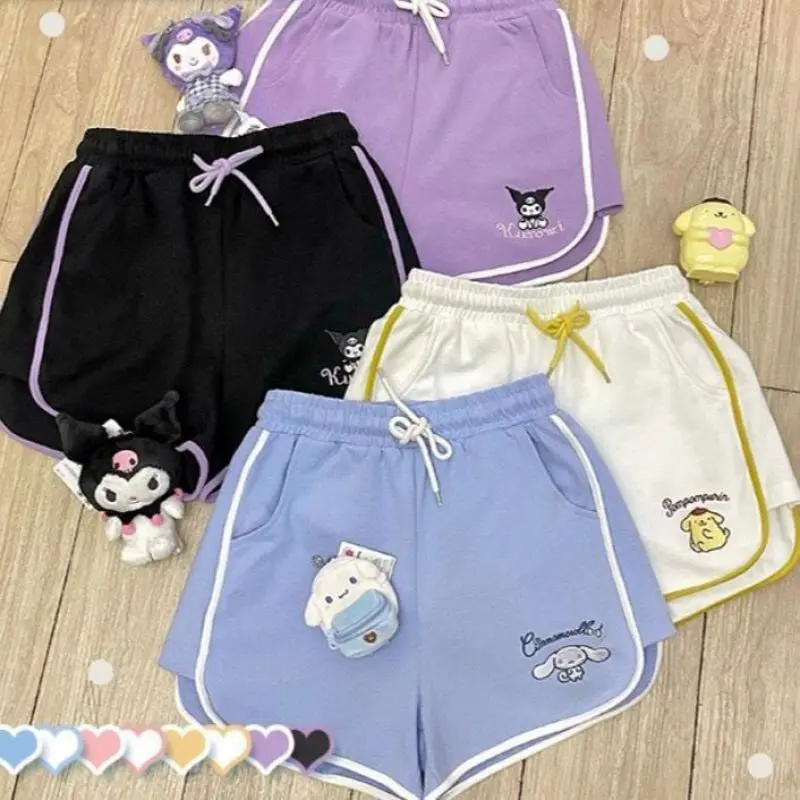Cute Sports Shorts Cinnamoroll Sanrioed Anime My Melody Cartoon Kuromi Kawaii Cotton Casual Loose Pants Shorts Student Girl Gift