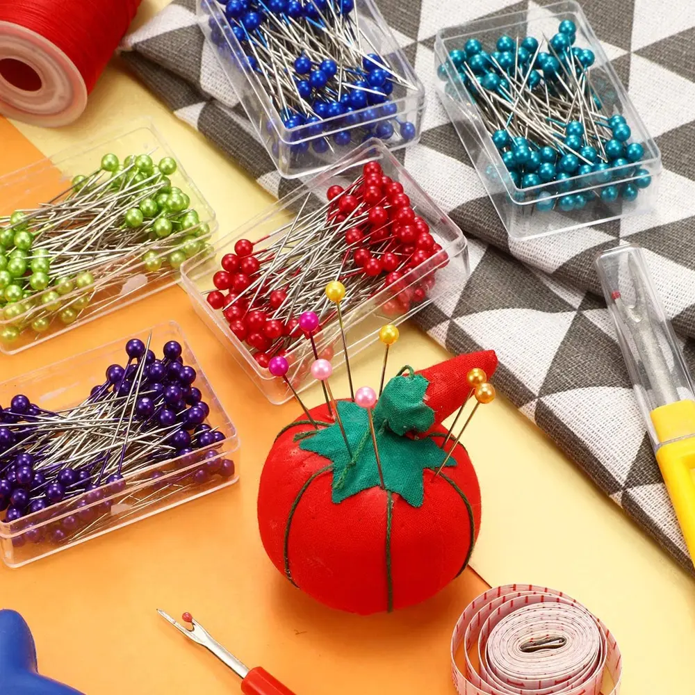 Colorful Pearl Needle Transparent Box With 100 Pieces Of 38mm Large Head Needles Used For Sewing Multifunctional Clothing