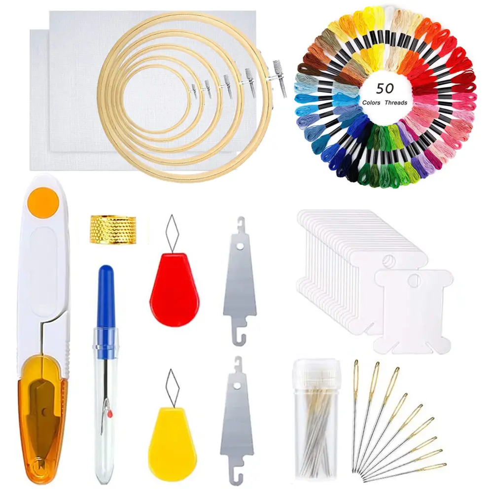 Embroidery Set 50Color Threads Wire Winding Plate Needle Set Creative Pattern Design For Beginners Experts DIY Sewing Parts