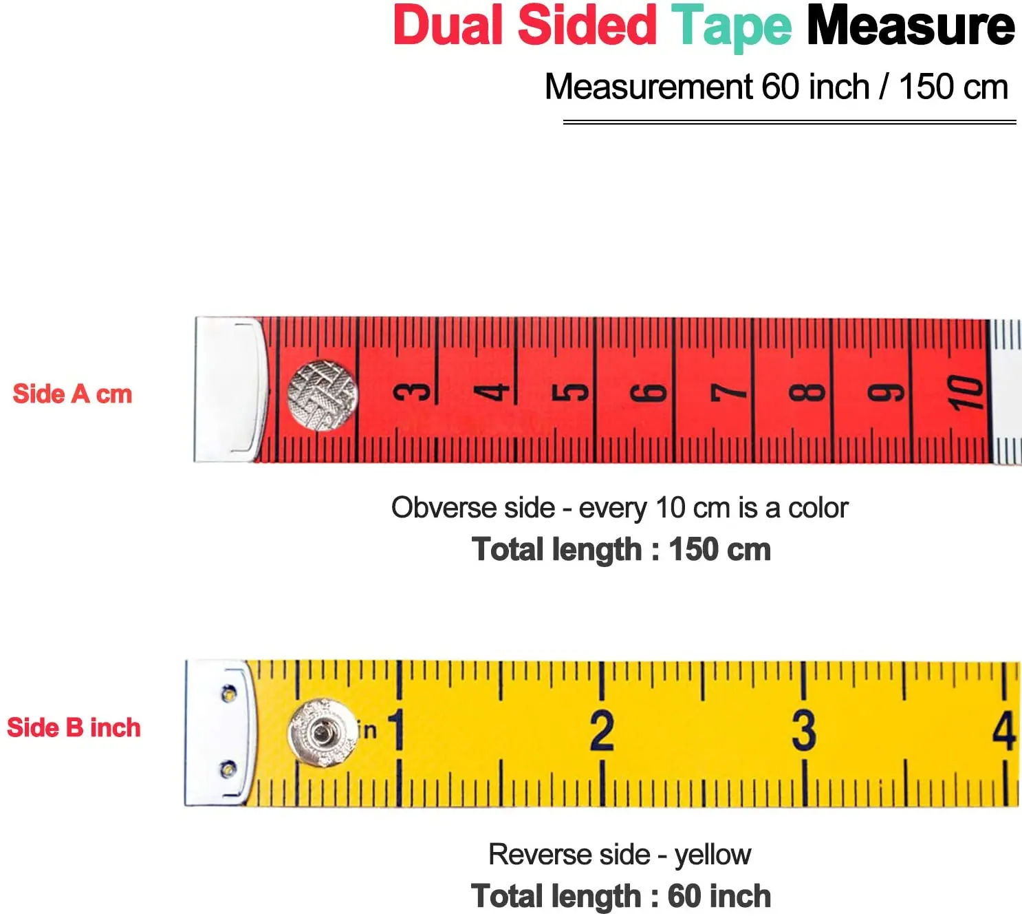 Measuring Tape for Body Fabric Sewing Tailor Cloth Knitting Home Craft Measurements 60-inch/150-cm Soft Colour Tape Measure