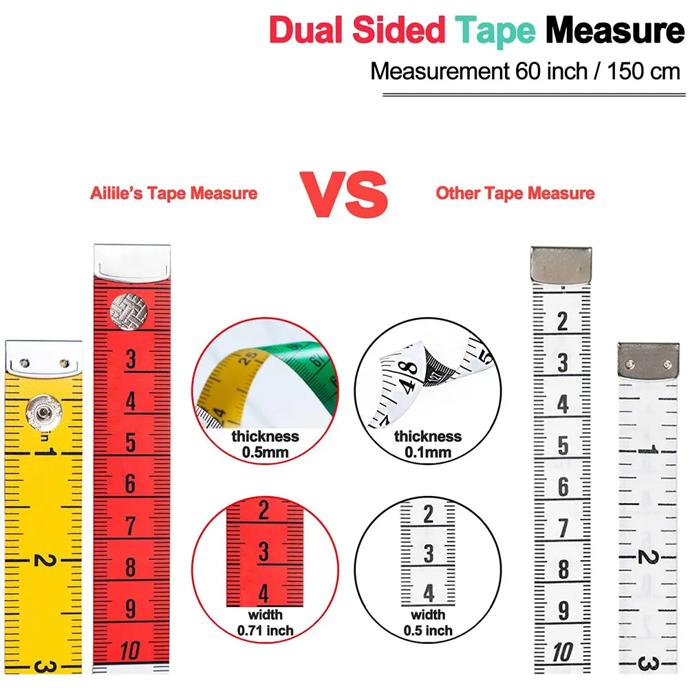 Measuring Tape for Body Fabric Sewing Tailor Cloth Knitting Home Craft Measurements 60-inch/150-cm Soft Colour Tape Measure