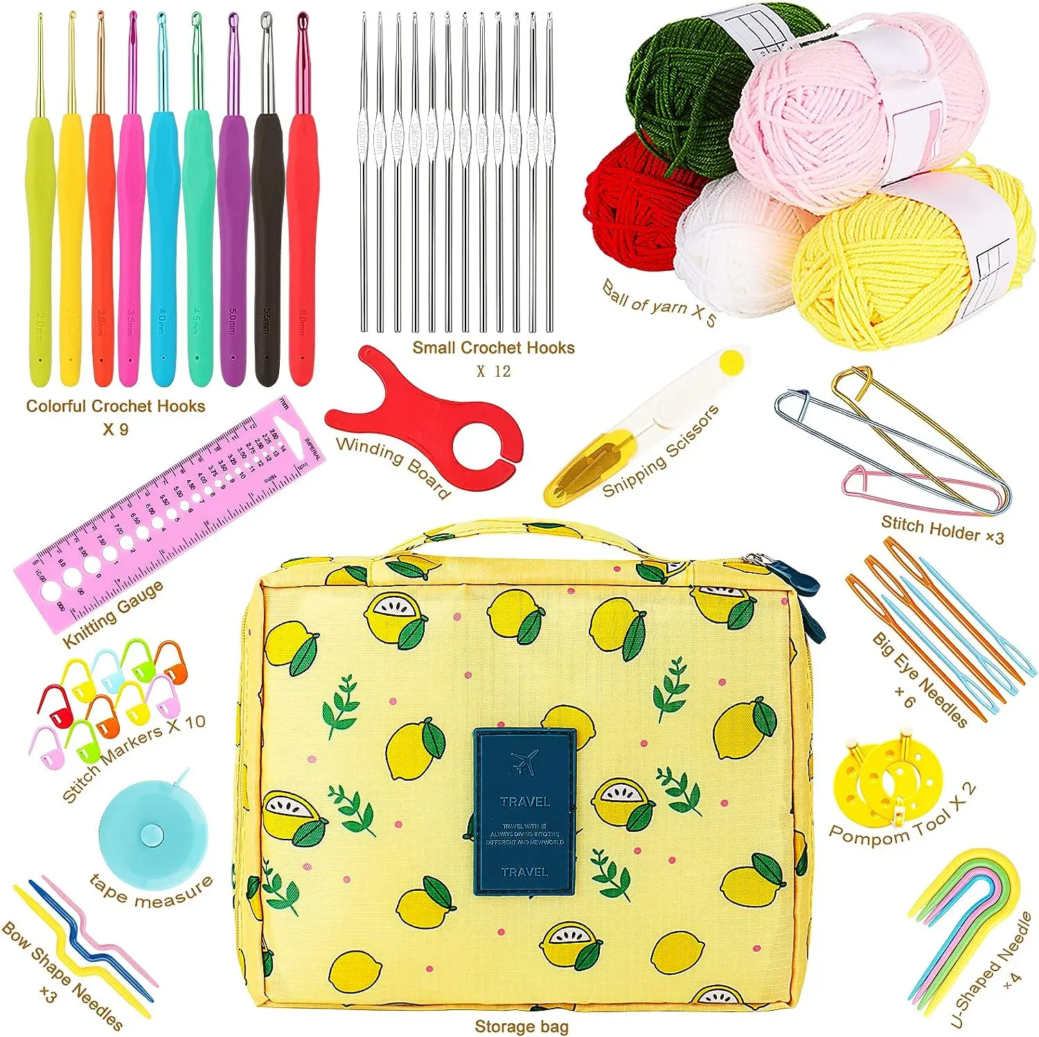 58Pcs Crochet Set with Yarn Knitting Accessories Crochet Organiser Complete Crochet Hook Set for Beginners
