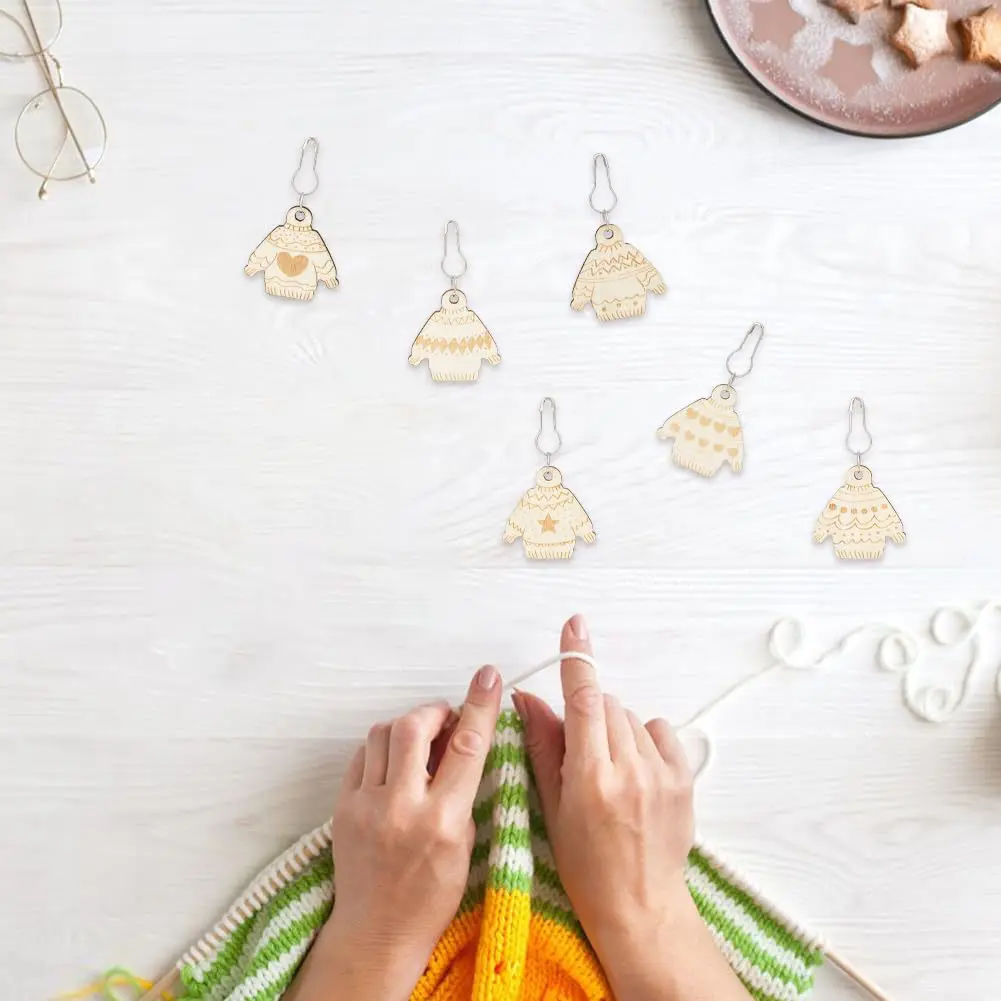 6/8pcs Wood Knitting Stitch Markers Sock Sweater Crochet Craft Locking Stitch Needle Clip Markers Holder DIY Sewing Tool