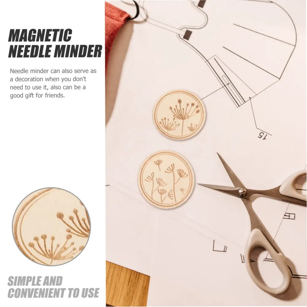 1Pc Cross Stitch Wood Needle Round Sewing Magnet Needle Keeper For Embroidery Carved Flower Pattern Hand Sewing Quilting Craft