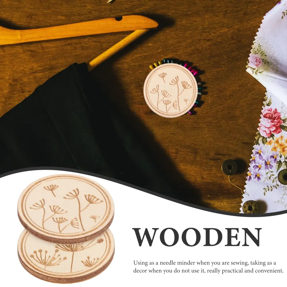 1Pc Cross Stitch Wood Needle Round Sewing Magnet Needle Keeper For Embroidery Carved Flower Pattern Hand Sewing Quilting Craft