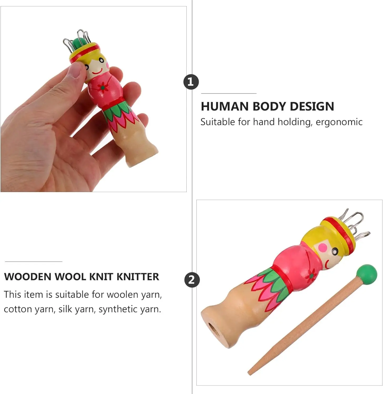 Wooden Weaving Tools Hand Drawn Patterns Handmade Tools Mini Weavers Wooden Knitting Dolls Yarn Knitting Dolls Knitting Machines