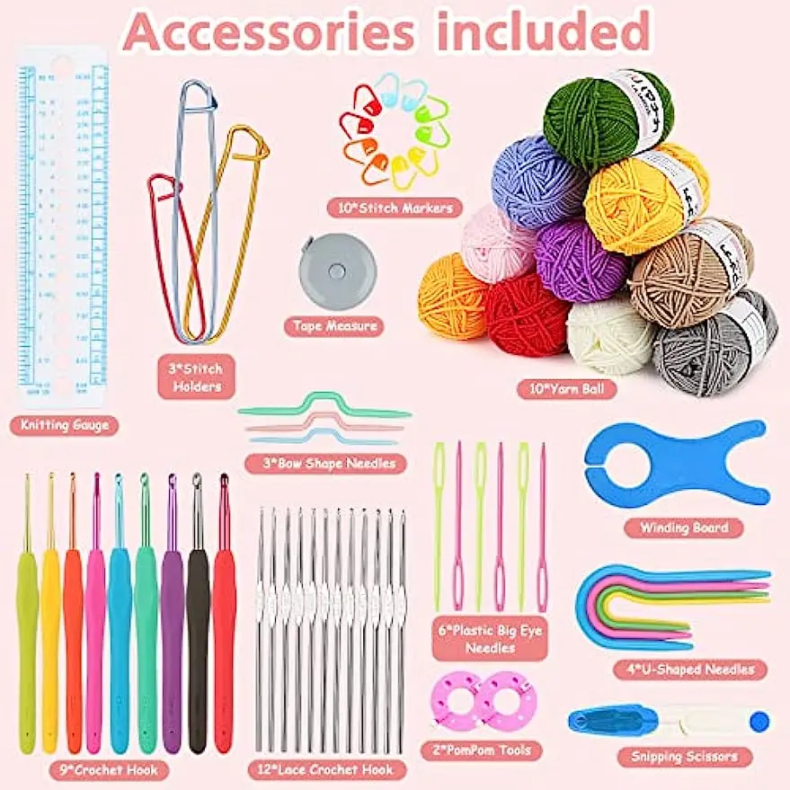 62Pcs Crochet Suit Multi Size Crochet Hook Yarn Set  Sweater Knitting Accessories Storage Bag DIY Weaving Tool