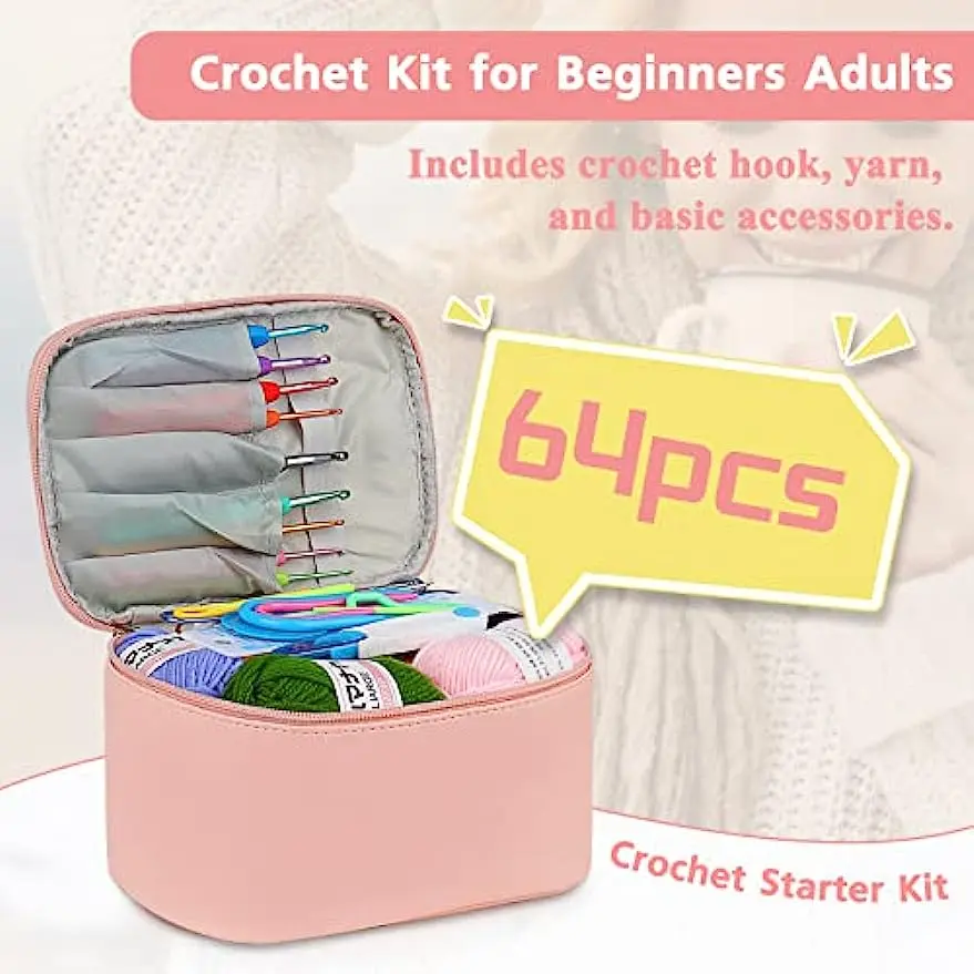 62Pcs Crochet Suit Multi Size Crochet Hook Yarn Set  Sweater Knitting Accessories Storage Bag DIY Weaving Tool