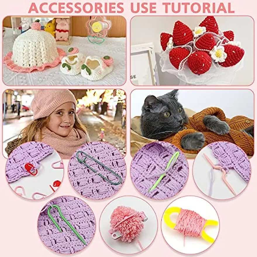 62Pcs Crochet Suit Multi Size Crochet Hook Yarn Set  Sweater Knitting Accessories Storage Bag DIY Weaving Tool