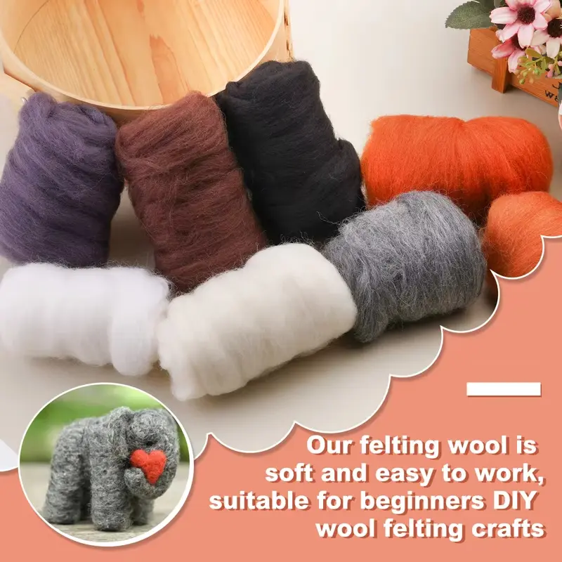 8 Colors DIY Wool Roving Needle Felting Wool Felting Fibre Handmade Material For Beginners Needle Felting Product Making