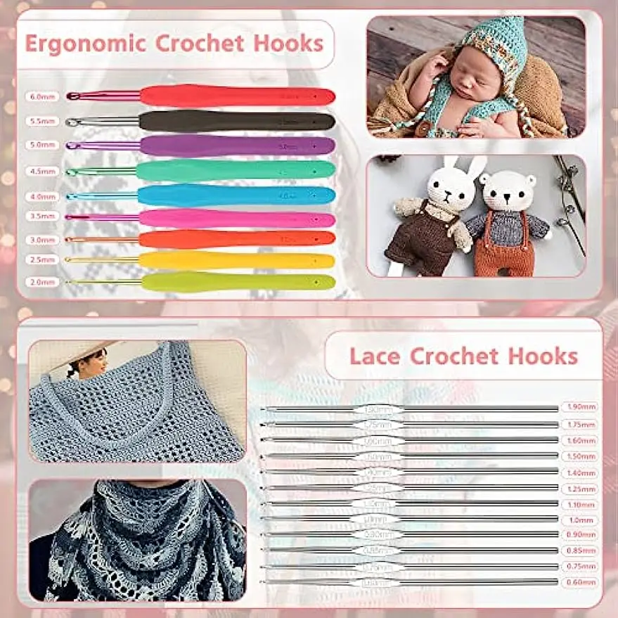 62Pcs Crochet Suit Multi Size Crochet Hook Yarn Set  Sweater Knitting Accessories Storage Bag DIY Weaving Tool