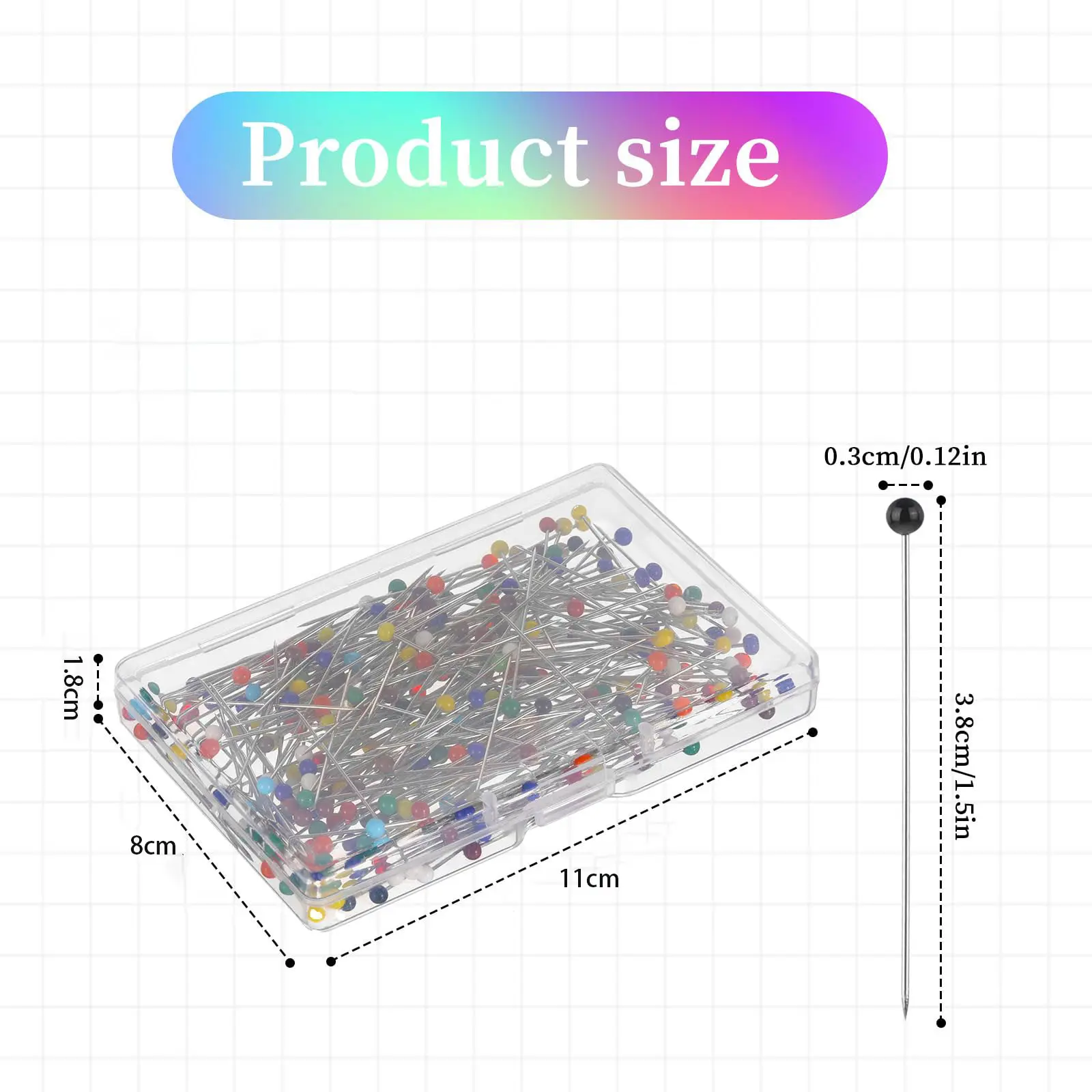 500pcs/box Multicolor Glass Head Straight Pins Sewing Pins 38mm Dressmaker Pins for Fixing Sewing Markers DIY Crafts