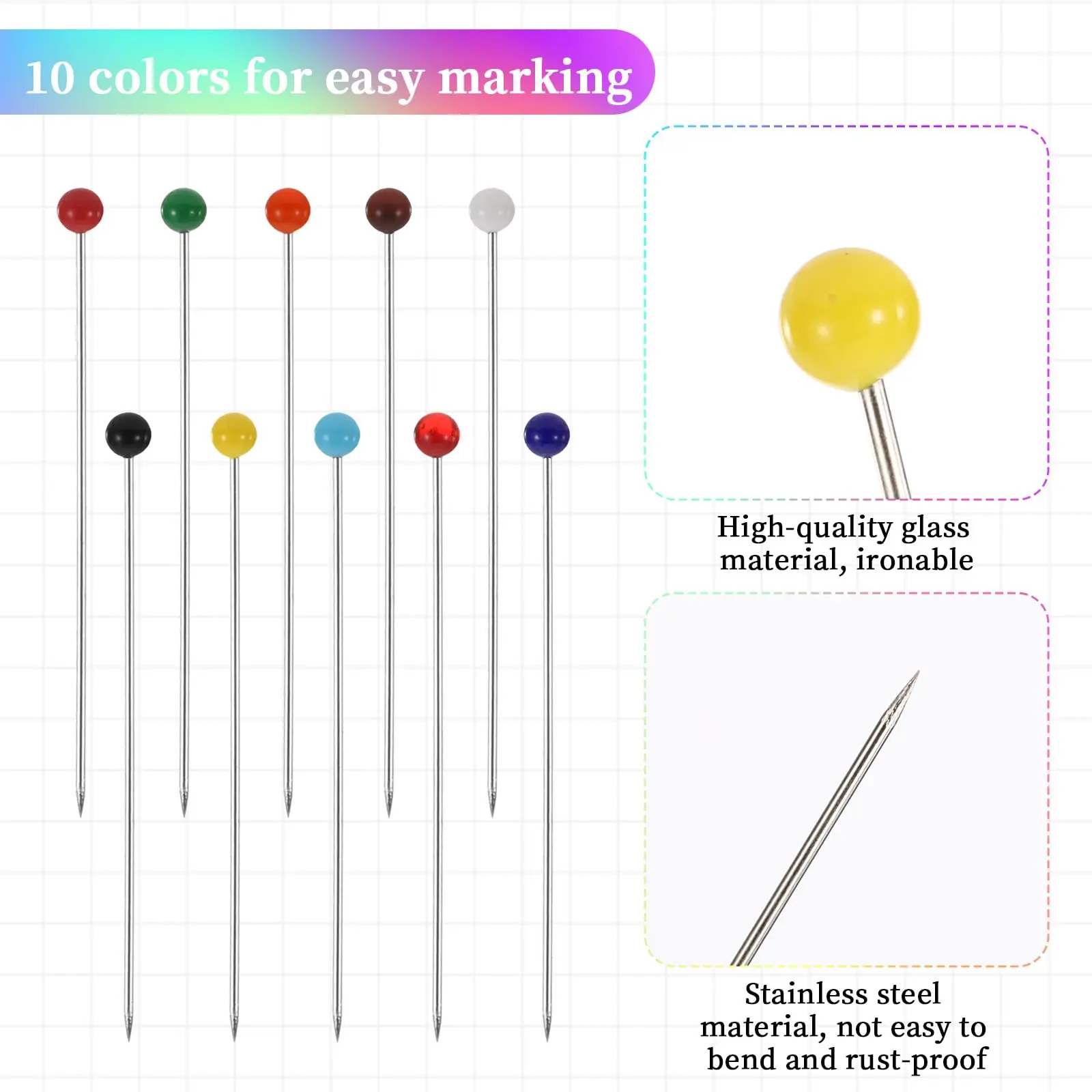 500pcs/box Multicolor Glass Head Straight Pins Sewing Pins 38mm Dressmaker Pins for Fixing Sewing Markers DIY Crafts