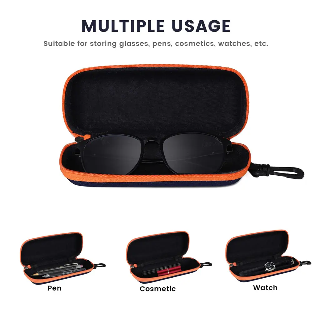 Portable Black Eyewear Cases Cover Sunglasses Hard Case With Lanyard Zipper Women Men Travel Reading Eyeglass Cases Protector
