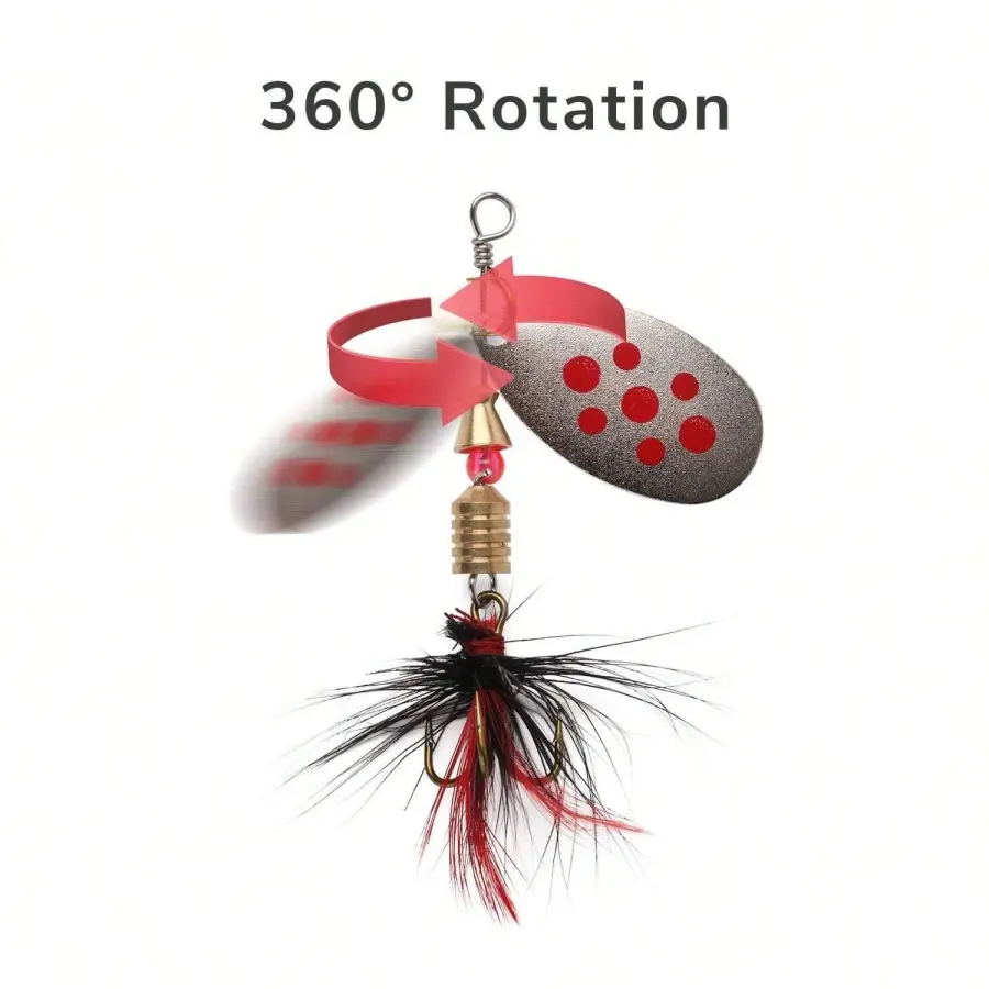 10pcs Fishing Lure Spinner Baits with Feathered Treble Hooks Bass Fishing Trout Salmon Hard Metal Spinnerbaits Kit with Boxes