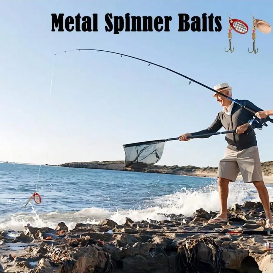 10pcs Fishing Lure Spinner Baits with Feathered Treble Hooks Bass Fishing Trout Salmon Hard Metal Spinnerbaits Kit with Boxes