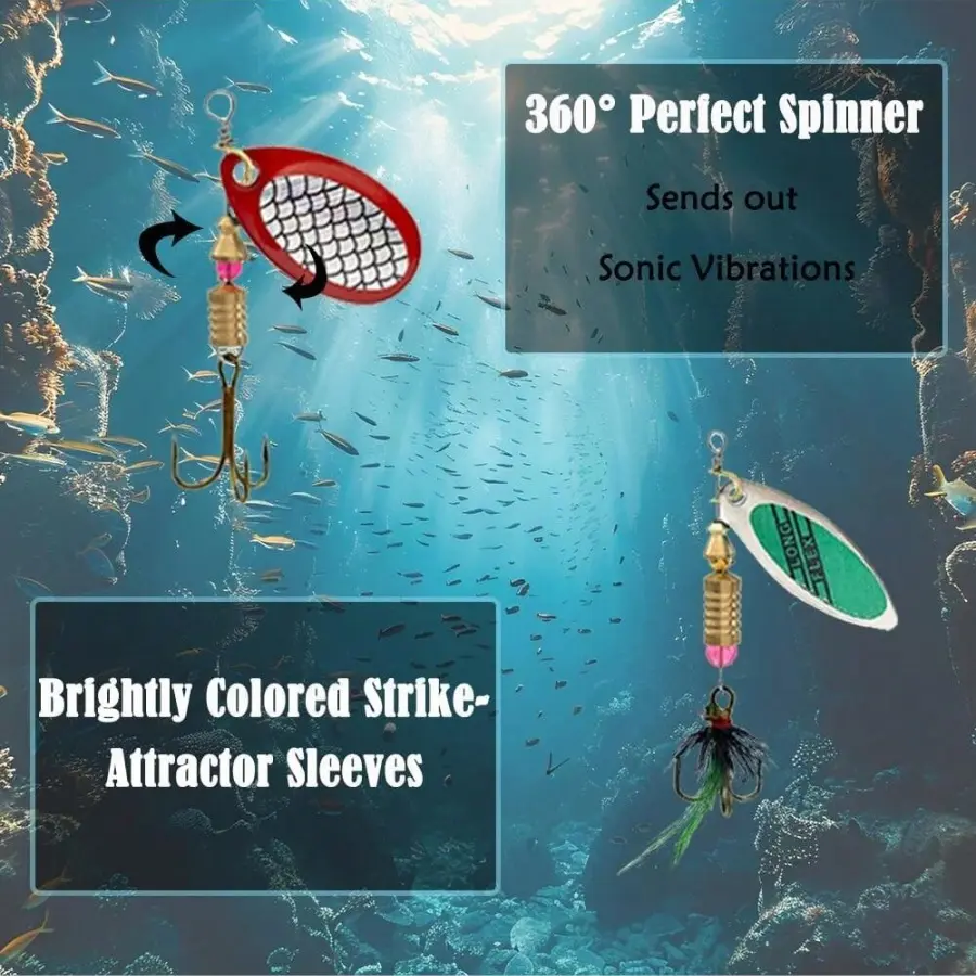 10pcs Fishing Lure Spinner Baits with Feathered Treble Hooks Bass Fishing Trout Salmon Hard Metal Spinnerbaits Kit with Boxes