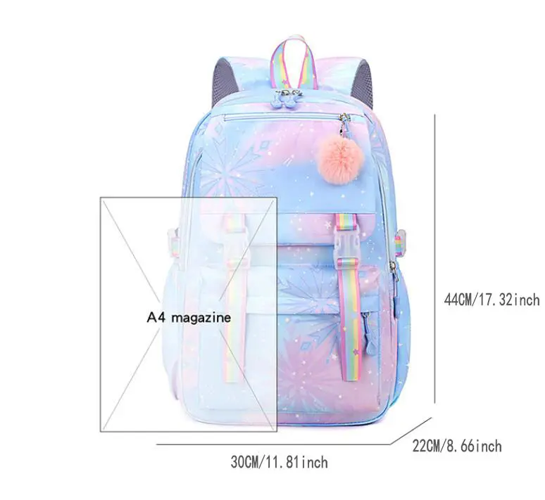MINISO Kawaii Frozen Girls Kids Backpack Women Teenagers Schoolbags Travel Laptop Rainbow Backpack
