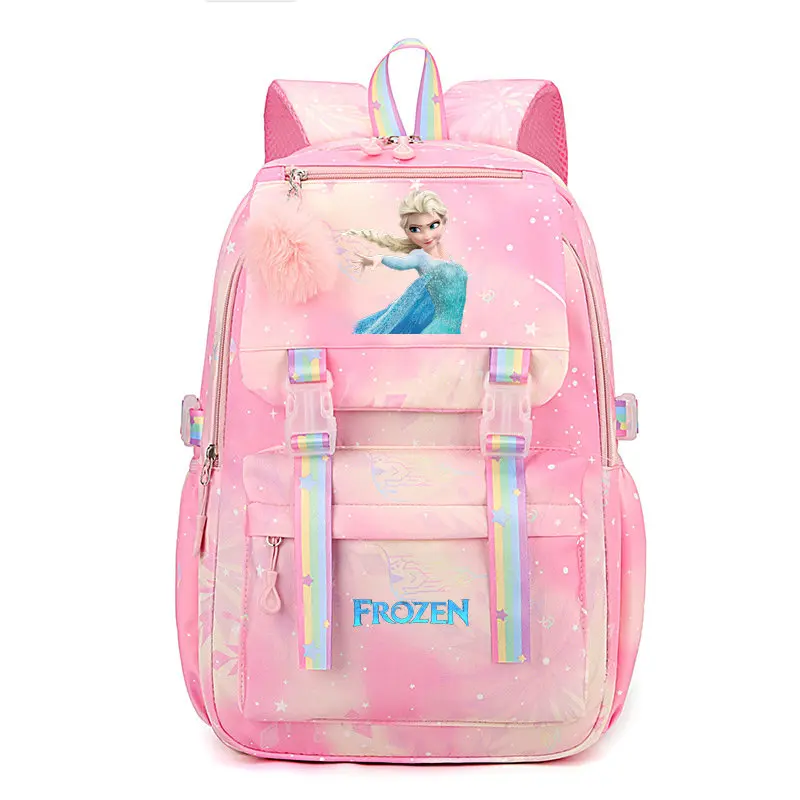 MINISO Kawaii Frozen Girls Kids Backpack Women Teenagers Schoolbags Travel Laptop Rainbow Backpack