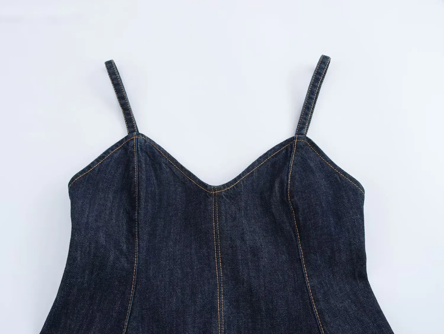 2025 Spring/Summer New Women's Hot Girl Pure Desire Wind Collection Waist Wave Wide Swing Cowboy Strap Tank Top