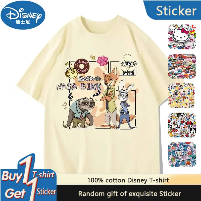 Disney Collaborates with Zootopia on Short-sleeved T-shirts for Boys and Girls in Summer, Featuring Judy Nick Cartoons
