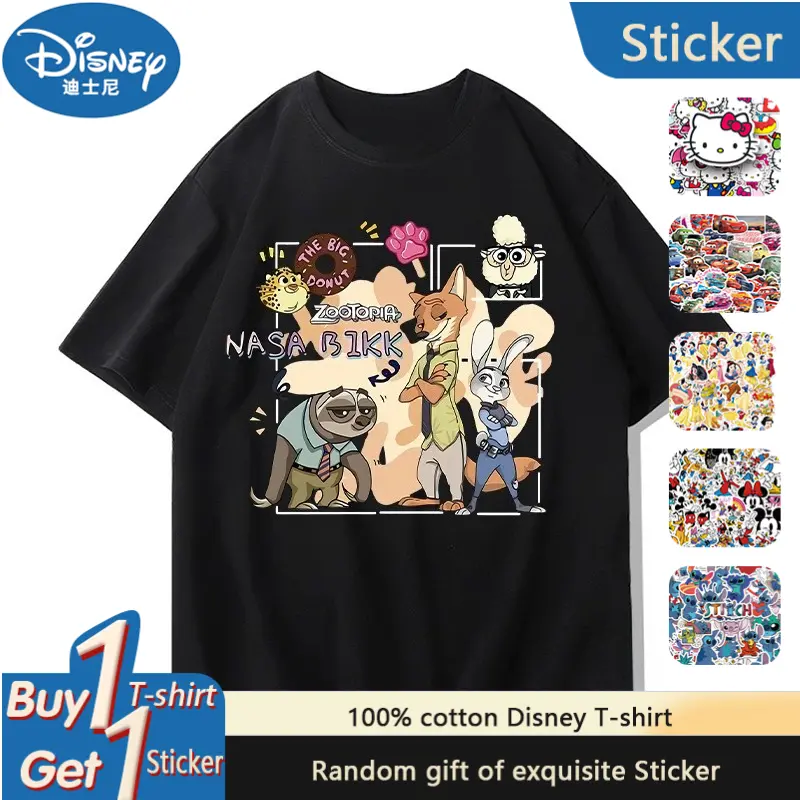 Disney Collaborates with Zootopia on Short-sleeved T-shirts for Boys and Girls in Summer, Featuring Judy Nick Cartoons