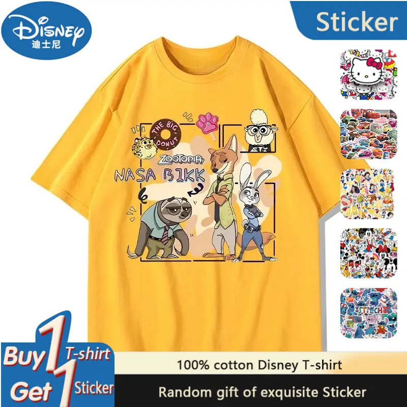 Disney Collaborates with Zootopia on Short-sleeved T-shirts for Boys and Girls in Summer, Featuring Judy Nick Cartoons