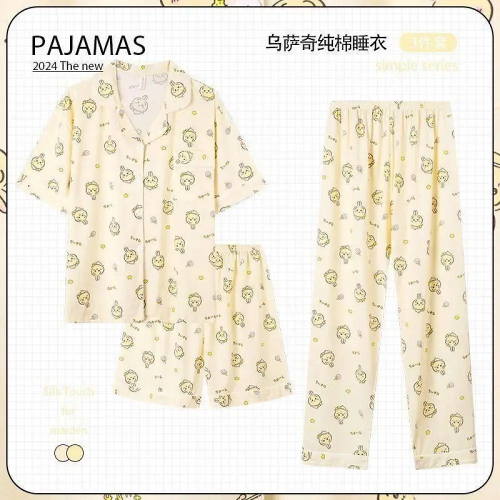 Cute Summer Pajamas Women Chiikawa Usagi Pajamas Suit Kawaii Hachiware Shorts Shorts Pants Set Cartoon Girls Home Clothes