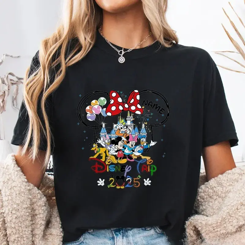 2025 New Disney Park Mickey Friends Printed T-shirt Fashion Trend Casual Comfortable Women's Short Sleeved T-shirt