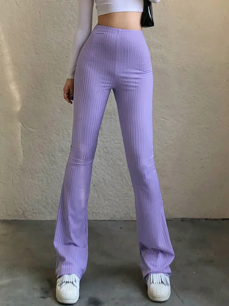 Fashion Streetwear Women Clothes Slim High Waist Capris Sexy Bell Bottom Flare Tights Solid Hot Y2k Woman Pants E Girl Aesthetic