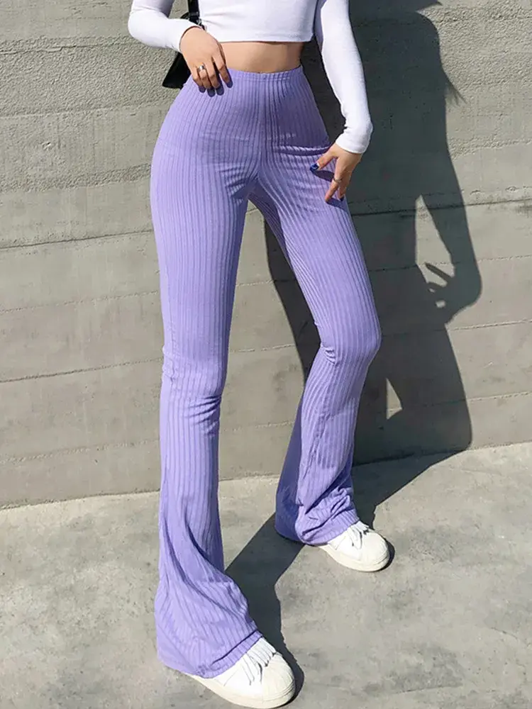 Fashion Streetwear Women Clothes Slim High Waist Capris Sexy Bell Bottom Flare Tights Solid Hot Y2k Woman Pants E Girl Aesthetic