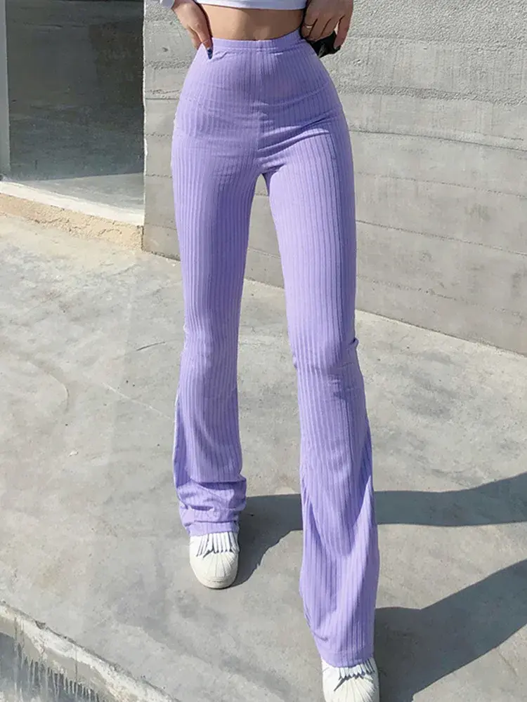 Fashion Streetwear Women Clothes Slim High Waist Capris Sexy Bell Bottom Flare Tights Solid Hot Y2k Woman Pants E Girl Aesthetic