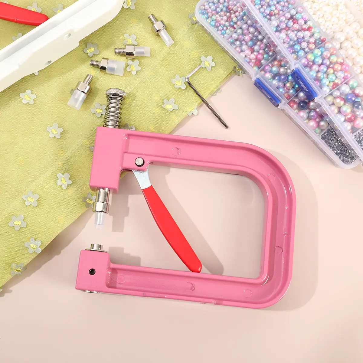 Pearl Setting Machine Hand Press DIY Craft Accessories with Beads Screw Heads for Clothes/Bags/Skirt Setting Machine Accessories