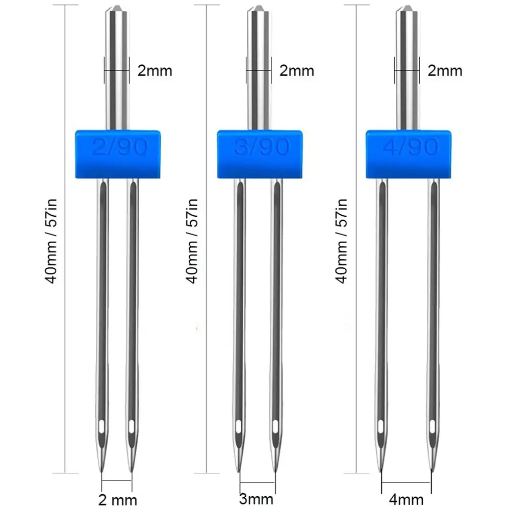 9/3PCS Sewing Machine Needles Double Twin Needles 2.0/90 3.0/90 4.0/90 Sewing Needles for Most Household Sewing Machine