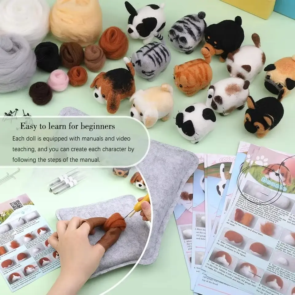 Animals DIY Needle Felting Set Non-Finished Cat Handmade Wool Felting Material For Beginners Needle Felting Supplies Kits