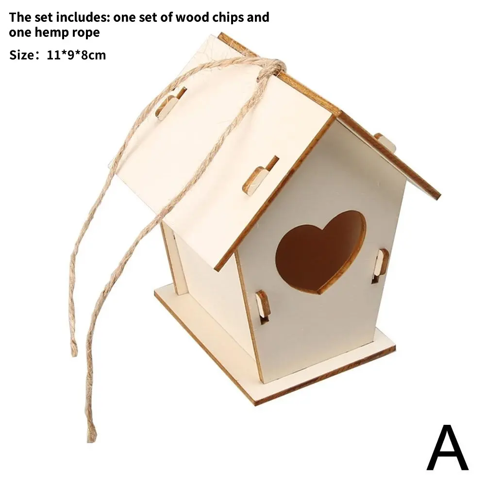 Wooden DIY Bird Nest House Outdoor Unfinished Wood Bird Houses With Hemp Rope Arts Crafts uses for Painting DIY Craft