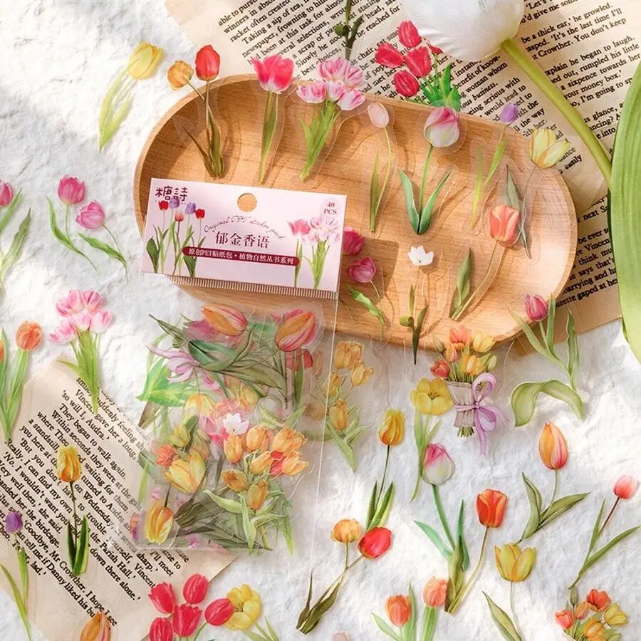 40pcs/bag Plant Nature Flower Decorative PVC Stickers Scrapbooking Label For DIY Diary Stationery Album Journal