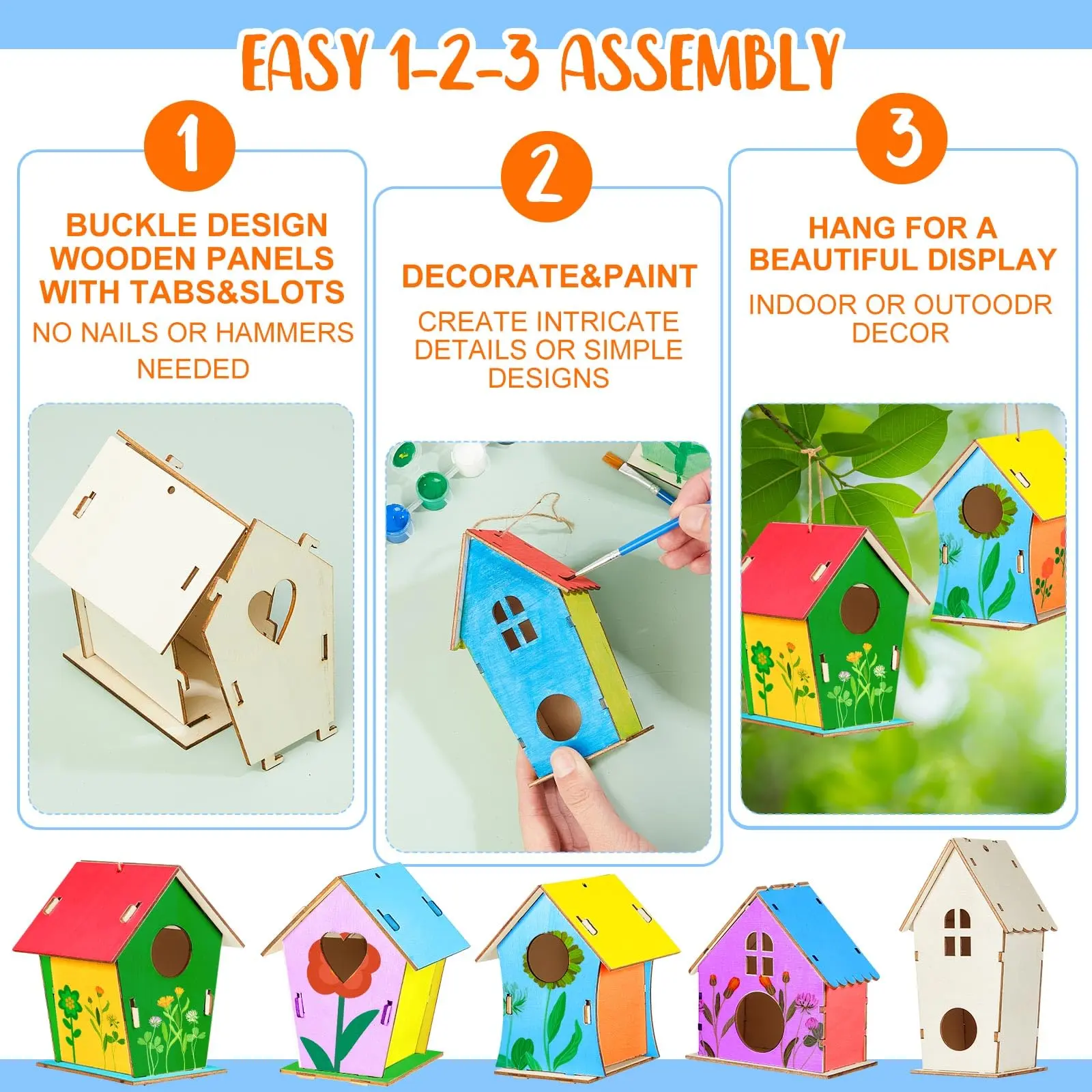 Wooden DIY Bird Nest House Outdoor Unfinished Wood Bird Houses With Hemp Rope Arts Crafts uses for Painting DIY Craft